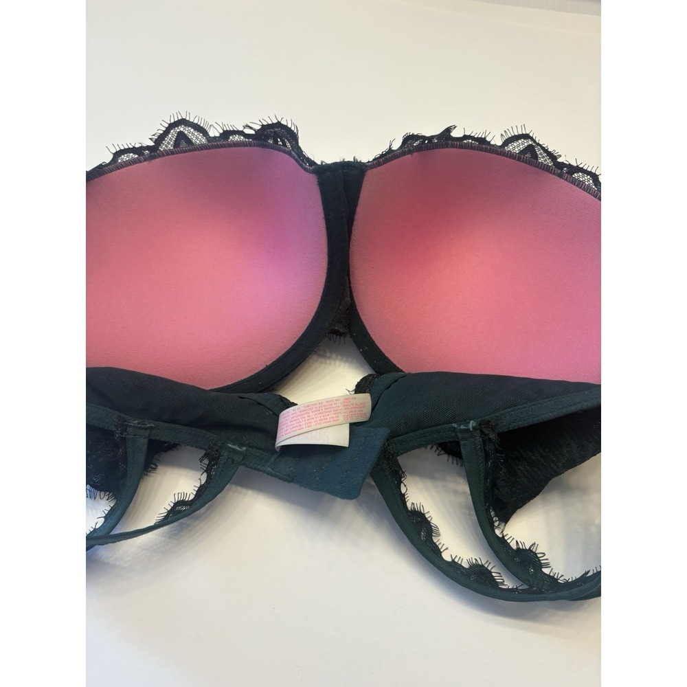 Victoria's Secret PINK Date Pushup Bra Size 34DD‎ Green Plaid Floral Lace - Picture 7 of 10